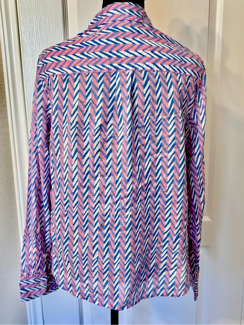 J. Crew Medium Cotton Pink blue collared pullover button shirt top blouse